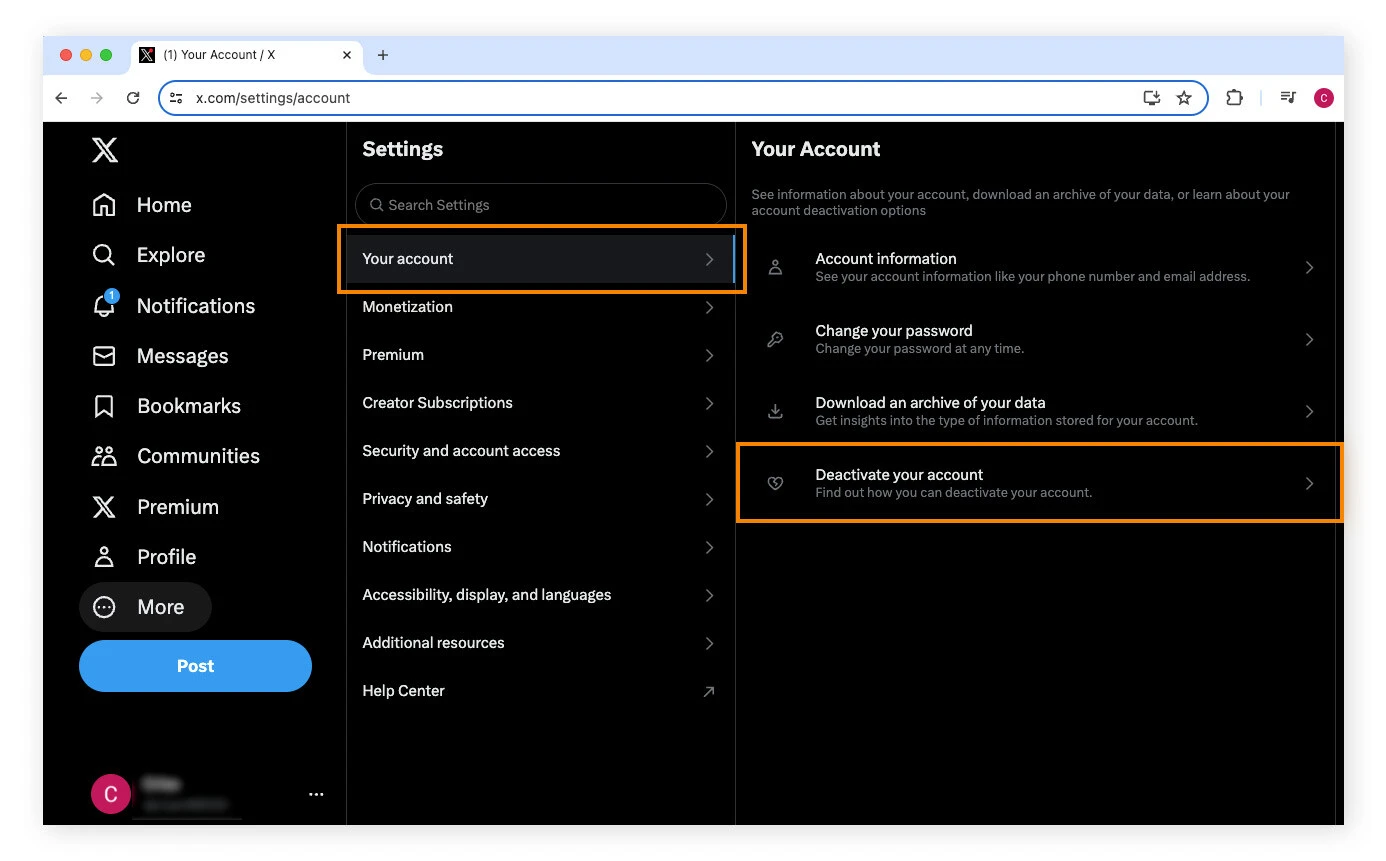 在你的账户中，点击停用你的账户。