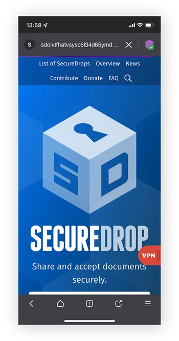 仅可通过使用 Tor 等暗网浏览器访问的 SecureDrop文件共享网站。
