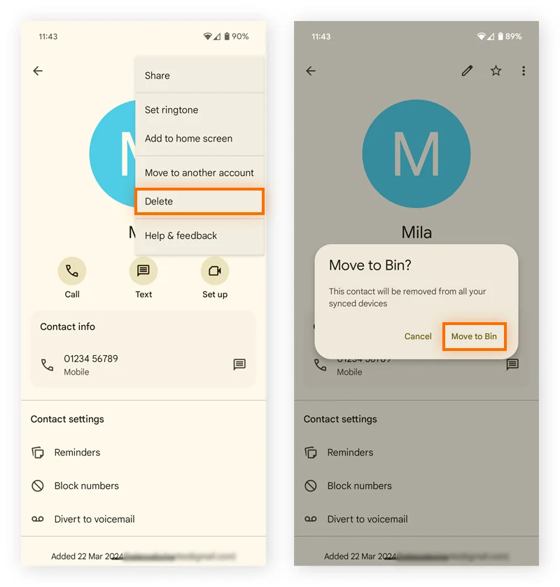 从 Android 联络人删除联络人